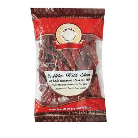Dried Red Chillies, Whole (with Stem)